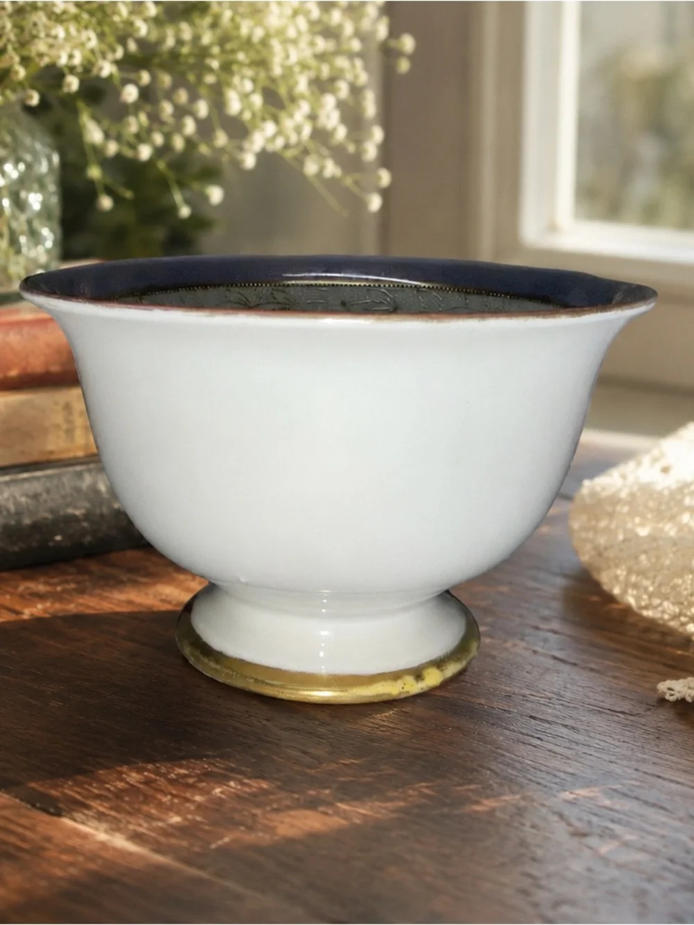 Vintage Noritake M Wreath Hand Painted Purple Luster Footed Bowl Japan